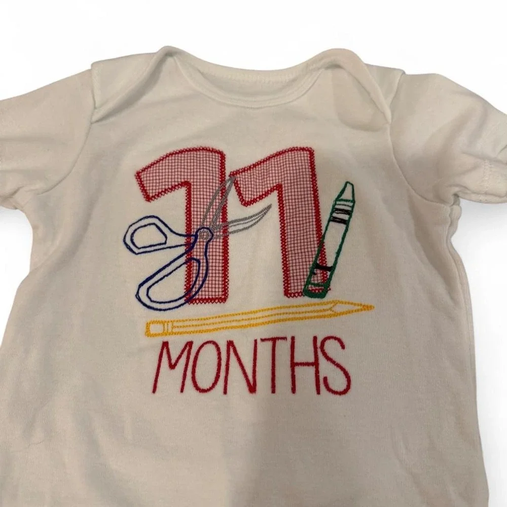 Carters Baby 11 Months Milestone Bodysuit White Short Sleeve School Theme 12M